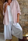 Sundaze Cheesecloth Chalk Stripe Boyfriend Shirt Rose